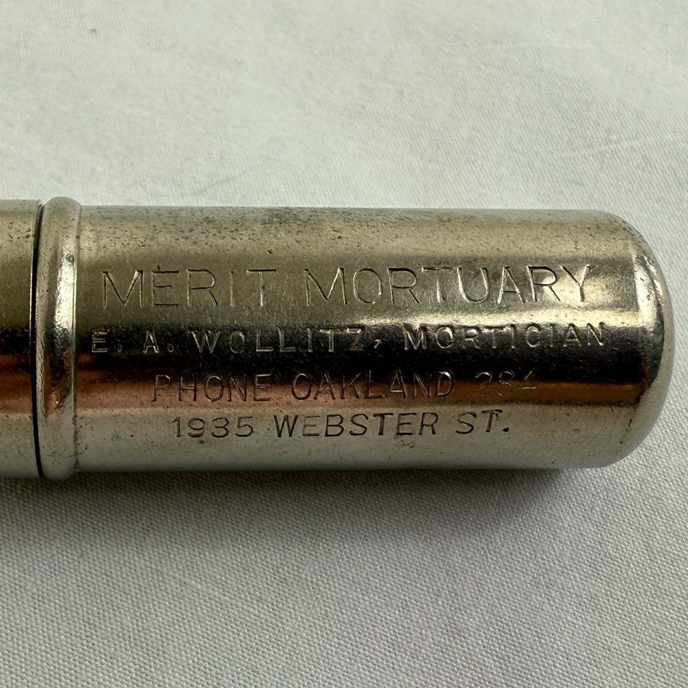 Vintage 1935 Merit Mortuary Metal Capsule Oakland, Calif